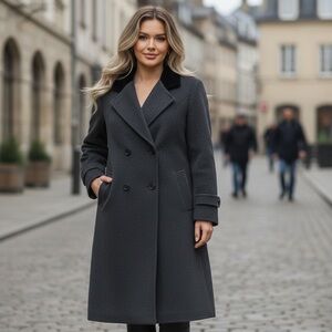 Vintage 60's Karen Wool Cashmere Blend Long Gray‎ Trench Coat Made USA